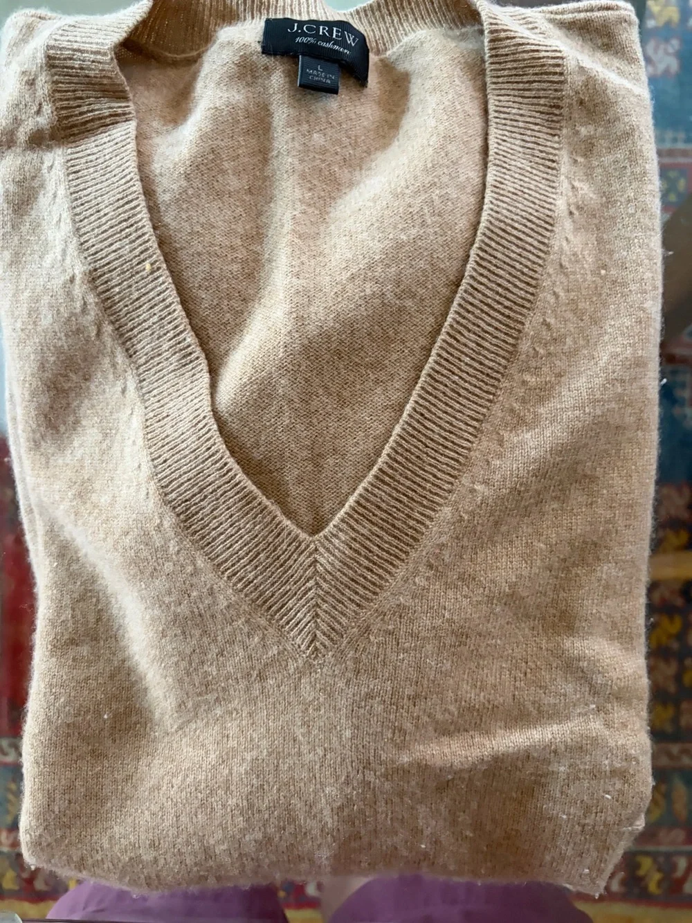 J. Crew V-Neck 100% Cashmere Sweater in Camel Tan